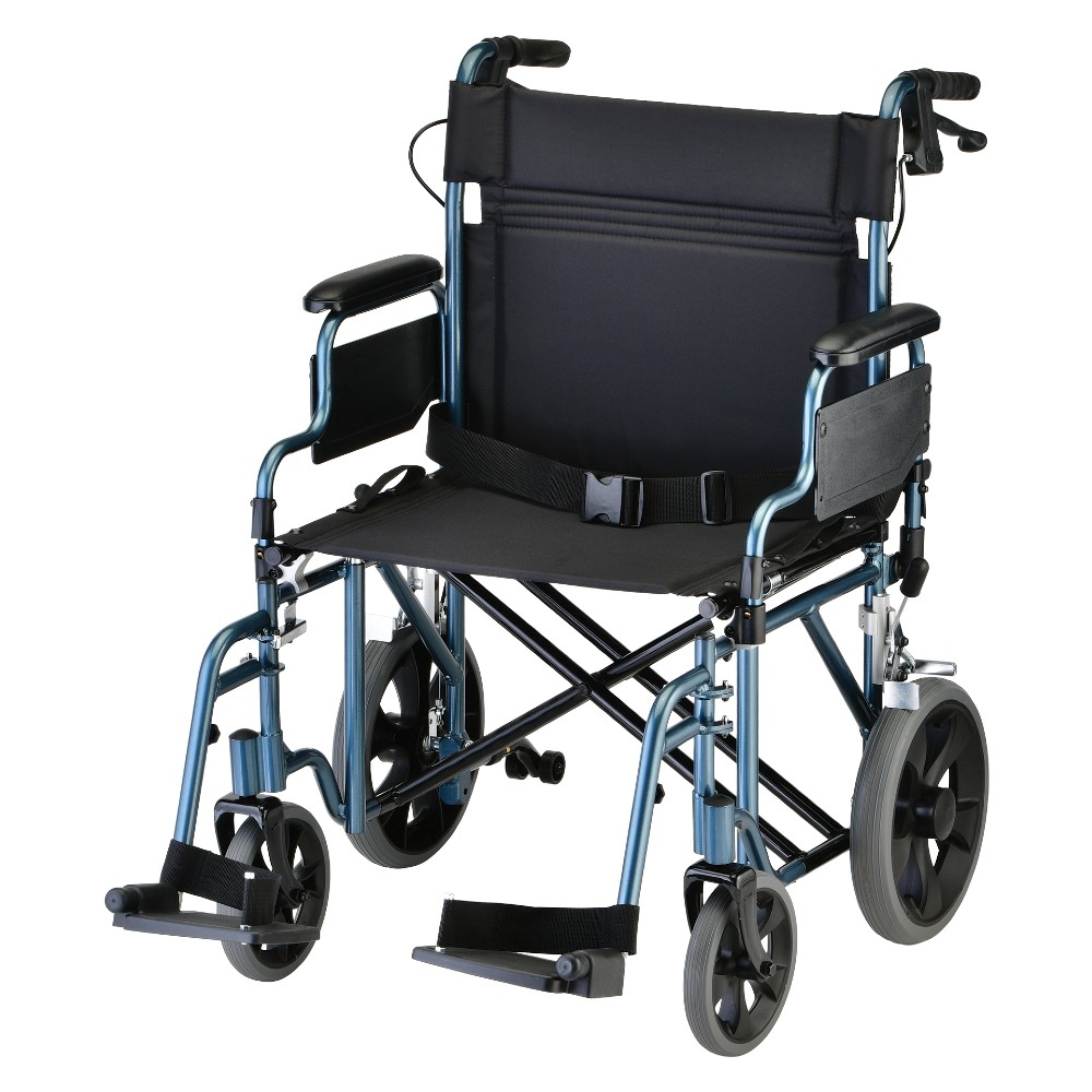Transport Chair- 22 Inch With Hand Brakes Blue